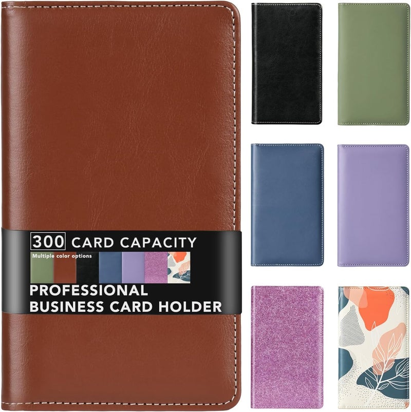 DMFLY Leather Professional Business Card Holder Organizer Book - 300 Card Capacity Premium PU Folder with Soft Cover, Name Card Credit Cards Binder for Men/Women, Red Brown - Image 1